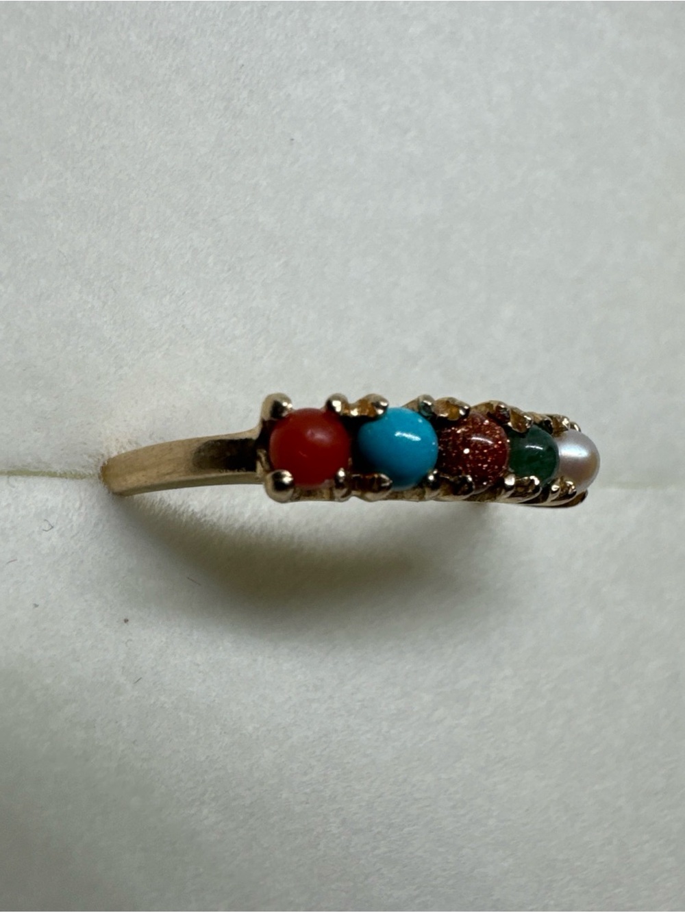 VTG BEAUTIFUL 10K YELLOW GOLD MULTI STONE TURQUOISE PEARL JADE RING SIZE 5.75 - Picture 2 of 15